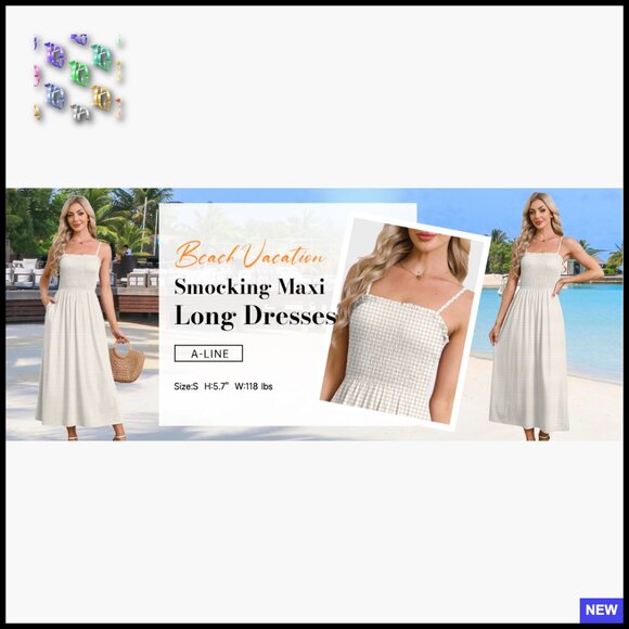 Spaghetti Strap Maxi Dress Smocked with Pockets Boho Beach Casual Long Sundress - Picture 6 of 7